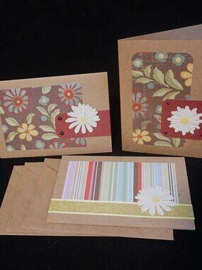 Set of 3 Diasy Embellished Handmade Thank You Greeting Note Cards